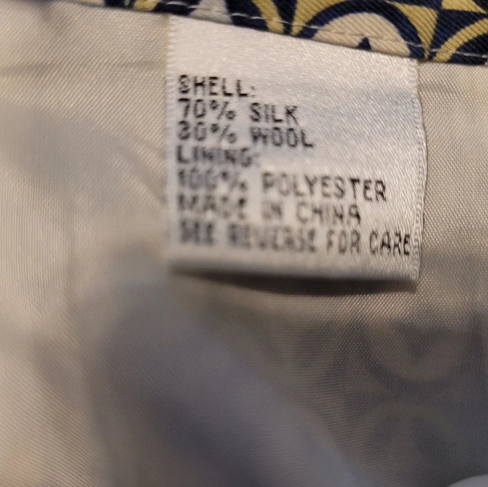 Talbots Silk Blend Blue/Cream/Yellow Geometric Knee-Length Skirt Sz 6 EUC